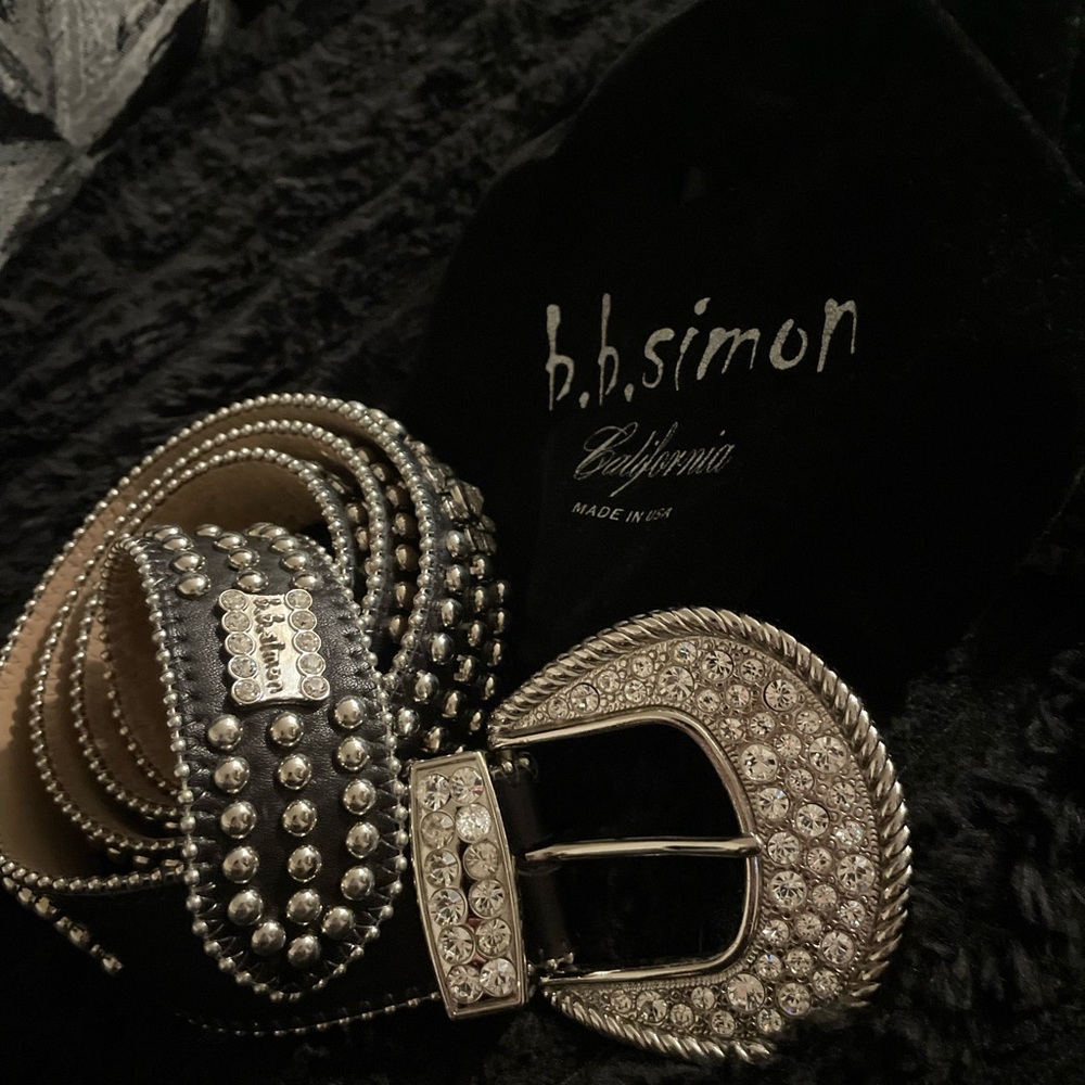 B.B. Simon Black and Silver Ornate Belt